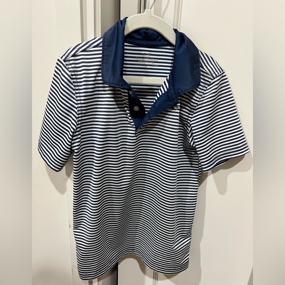 Vineyard Vines - Boys Performance Navy and White Striped Polo